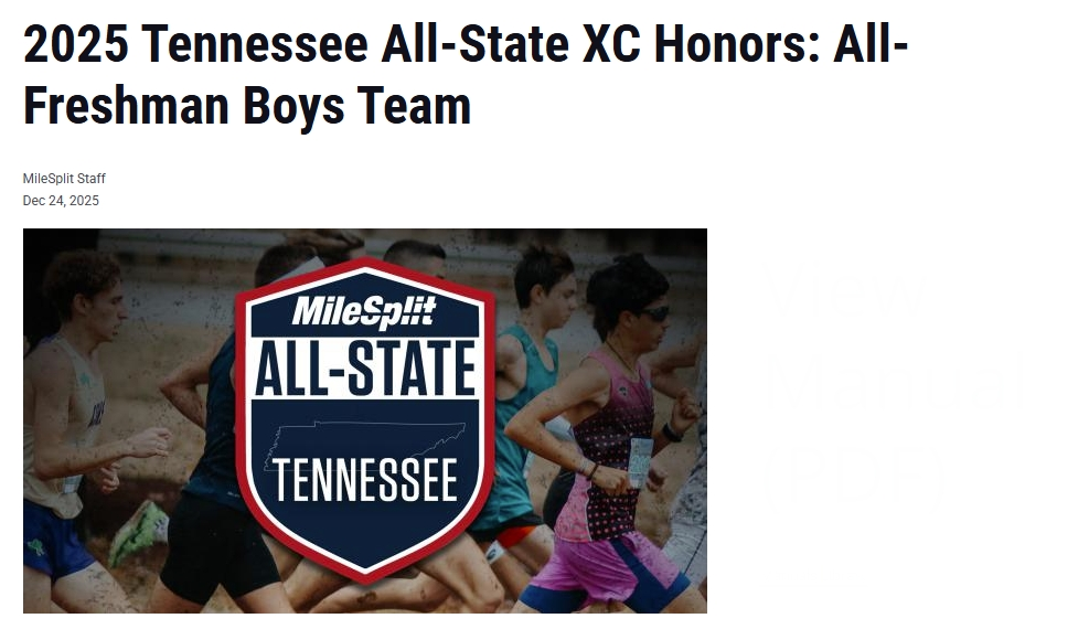 2025 Tennessee All-State XC Honors: All-Freshman Boys Team